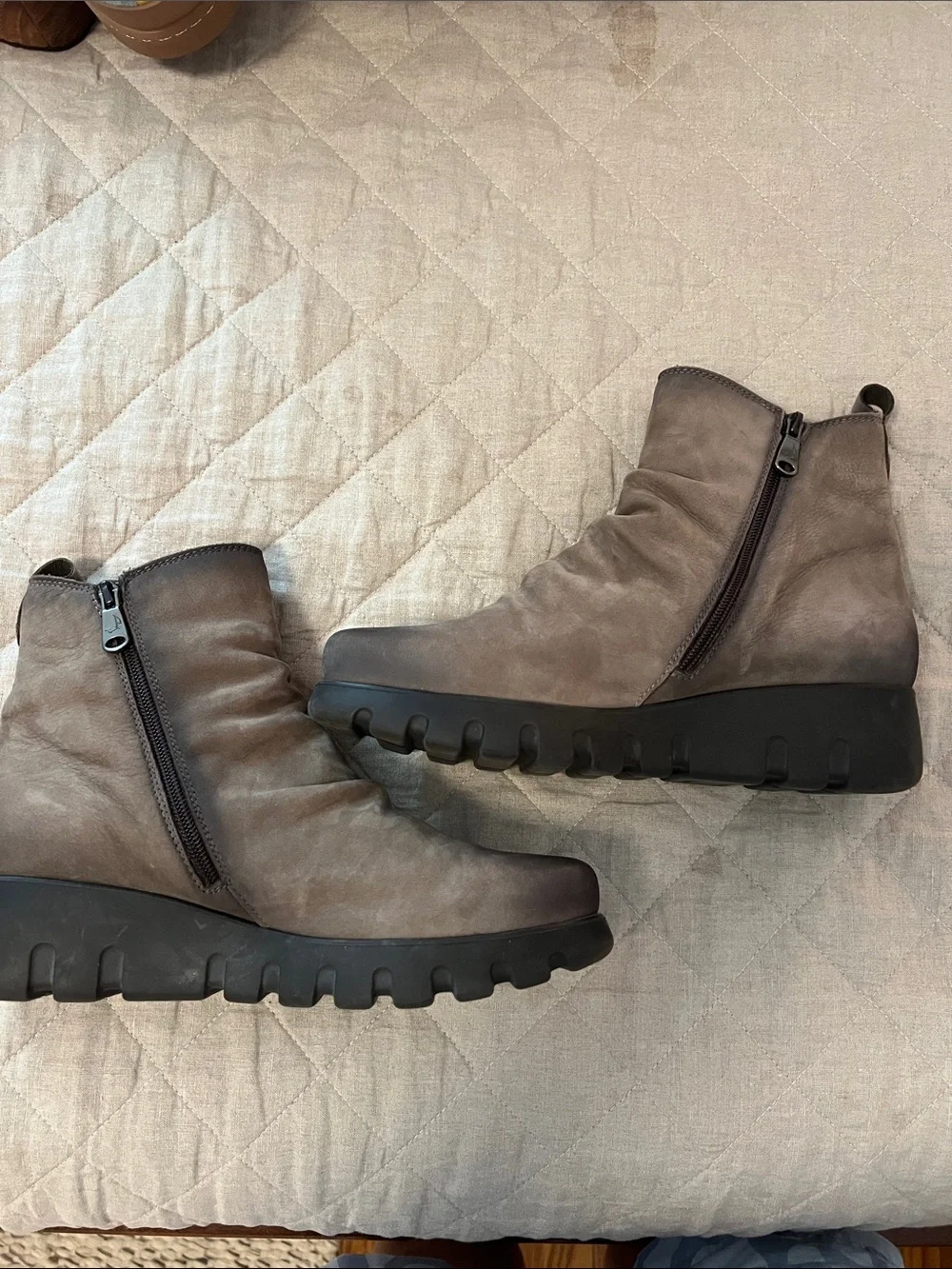Women's Taupe Suede Ankle Booties with Side Zip